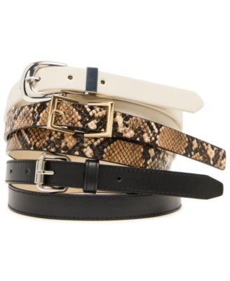 Women's Roller, Double Square Buckle Python 3-Pc Textured Belt