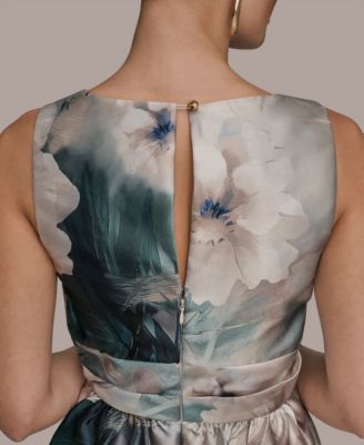 Women's Floral Print Sleeveless Pleated A-line Ball Gown