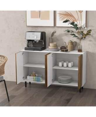 Sideboard Buffet Cabinet with Chevron Doors, Pine Wood Legs,