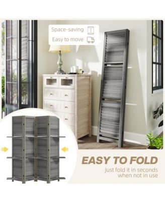 4 Panel Privacy Screen, Room Divider with 3 Shelves