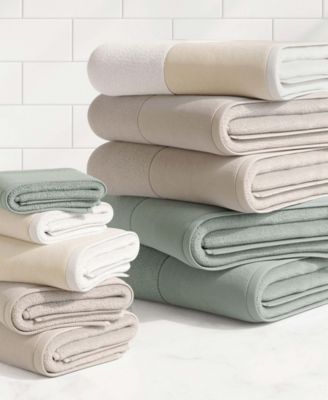 Cotton and Linen-Texture Border 4 Pack Bath Towel Set