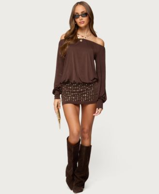 Women's Studded Off Shoulder Backless Romper