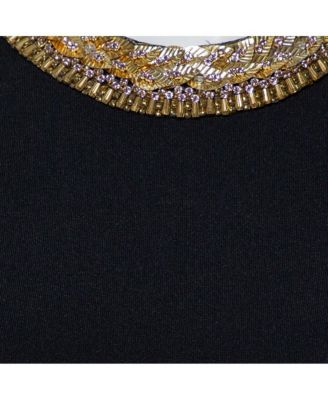 Knit Embellished Neck Detail Sleeveless Sheath Dress