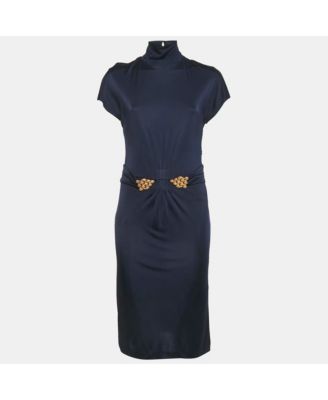 Women's Purple Jersey Broach Detail Knee -Length Dress