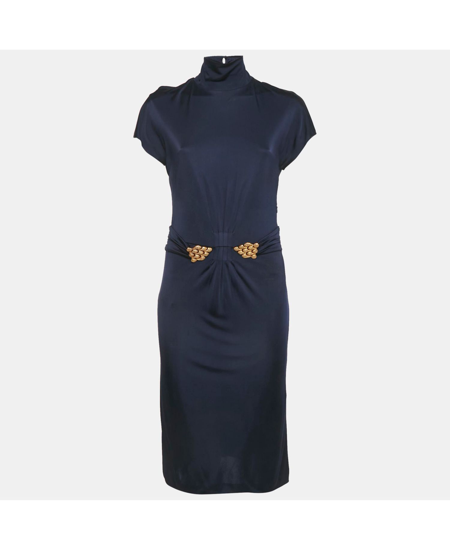 Women's Purple Jersey Broach Detail Knee -Length Dress