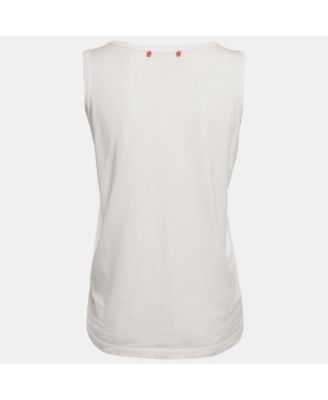 Women's White Printed Cotton Tank Top