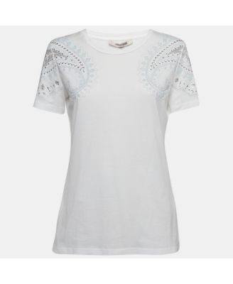 Women's White Crystal Embellished Jersey T-Shirt