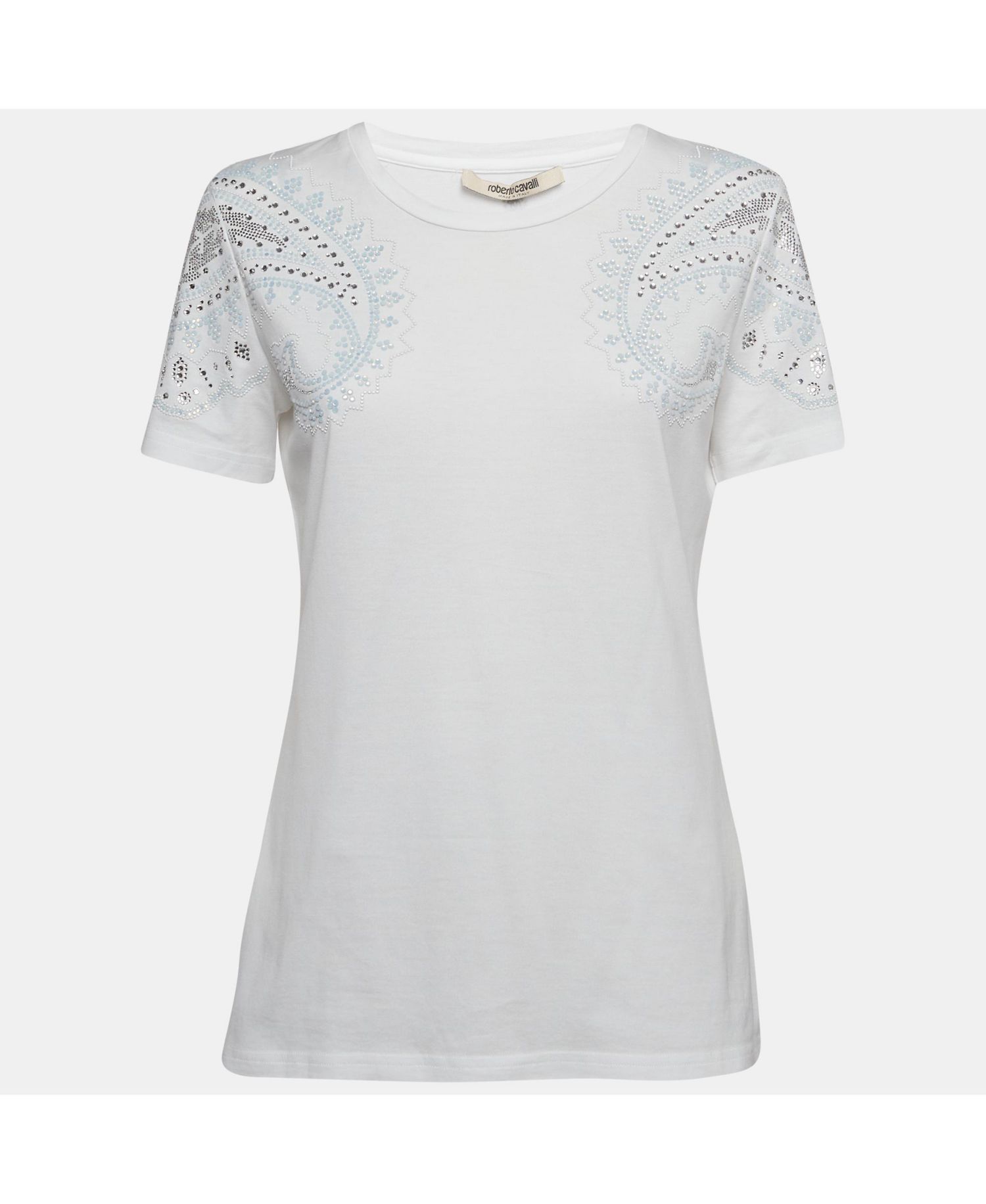 Women's White Crystal Embellished Jersey T-Shirt