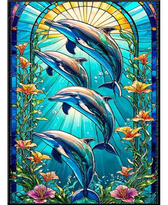 Dolphin Leap Stained Glass 1000 piece Jigsaw Puzzle for Adults