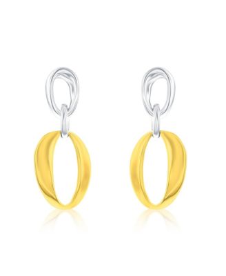   Polished Oval Link Dangle Earrings - Two-Tone