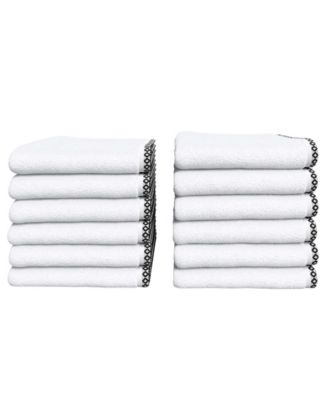 Quick-Dry Cotton Decorative Border 12 Pack Washcloth Set