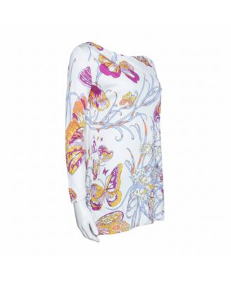 Women's White Butterfly Print Knit Tunic Top