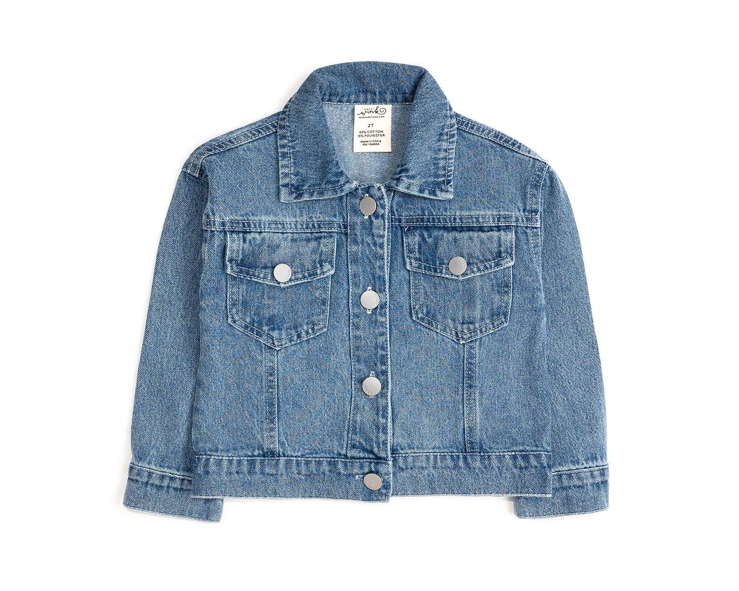 Little Girls Gingham Bow Patch Denim Jacket