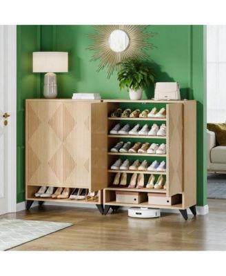 Hallway Shoe Storage Rack with Closed Doors and Top Shelf