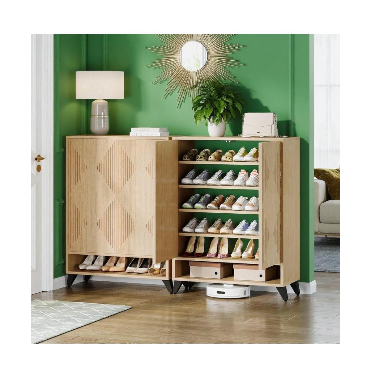 Slickblue Hallway Shoe Storage Rack with Closed Doors and Top Shelf