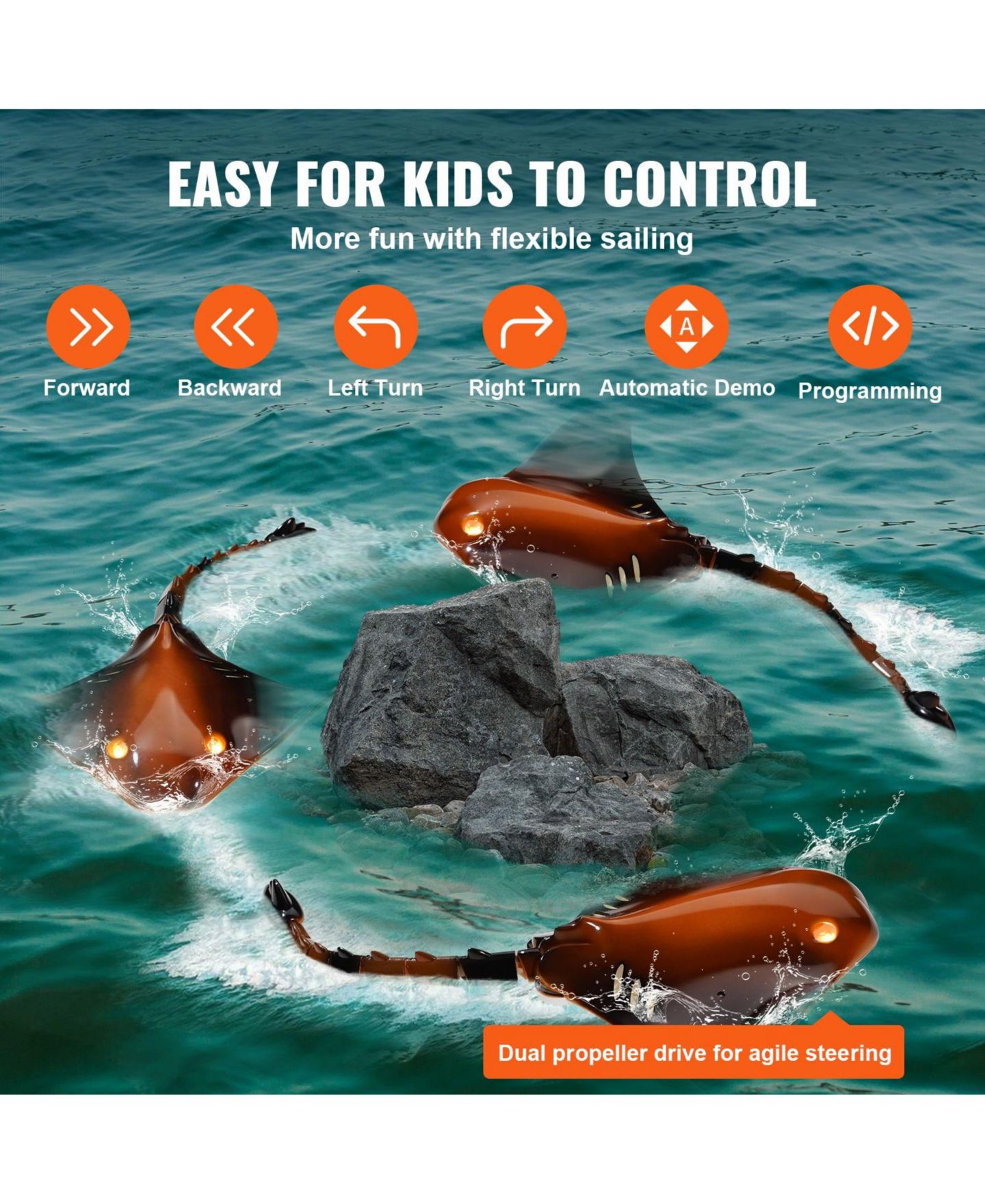 Детская игрушка HONGGE Manta Ray Remote-Control LED Swimming Toy, цвет: Коричневый — фото 8
