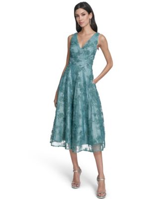 Women's Sleeveless V-Neck Fit and Flare Midi Dress