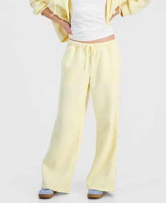 Juniors' Floral Piped Fleece Wide-Leg Pants
