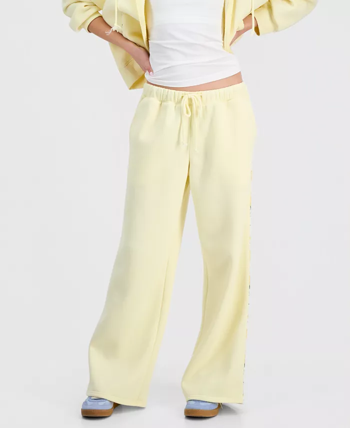 Juniors' Floral Piped Fleece Wide-Leg Pants - thumbnail 6