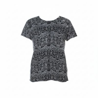 Women's Grey & Black Printed Half Sleeve Silk-Cashmere Blend Top