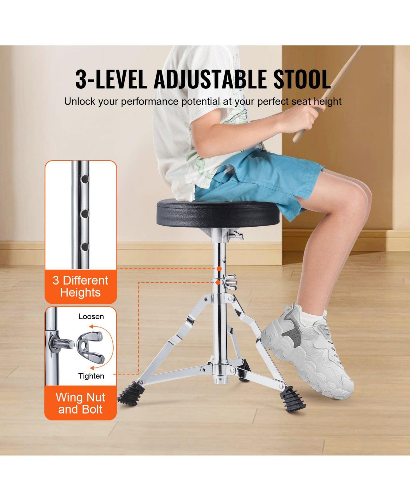 Детские игрушки SUGIFT Givimo Beginner Rhythm-Building Acoustic 3-Piece Drum Set, Ages 6+, цвет: Чёрный — фото 10