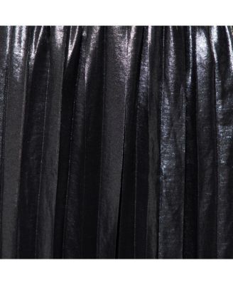 Women's Metallic Grey Lame' Pleated Knee Length Skirt