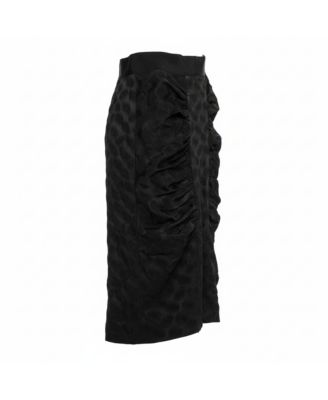 Women's Black Jacquard Draped Detail Pencil Skirt