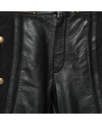 Women's Black Leather & Nubuck Paneled Cropped Biker Pants
