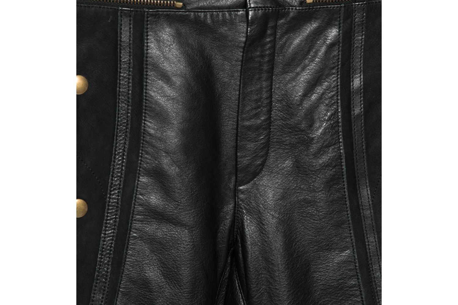 Women's Black Leather & Nubuck Paneled Cropped Biker Pants