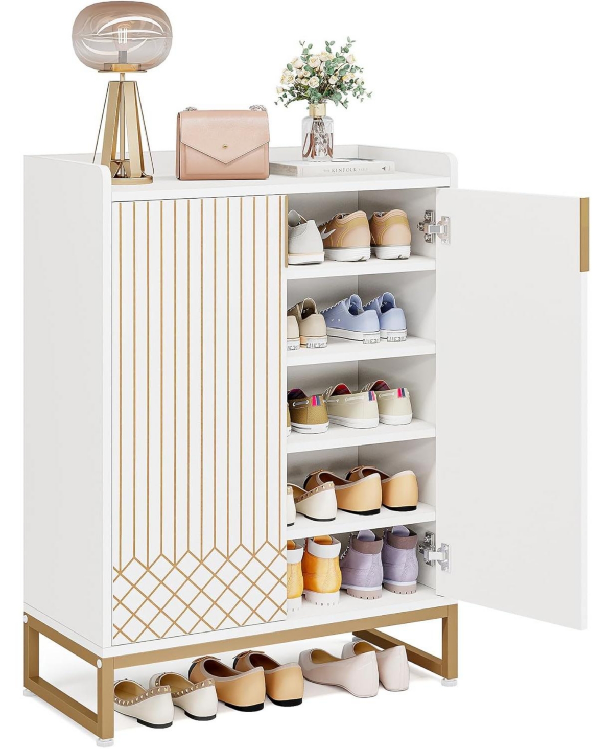 Slickblue Wooden Shoe Cabinet Organizer with Storage Compartment