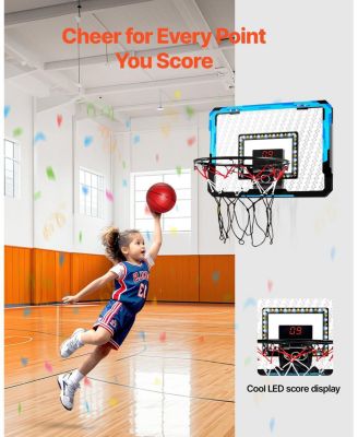 Kids Basketball Hoop, Over-the-Door Mini Basketball Goal with Electronic Scoreboard and LED Light for Ages 3+