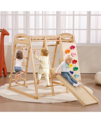 Indoor Jungle Gym 7-in-1 Wooden Toddler Climbing Playground