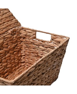 Wilder Classic Farmhouse Woven Hyacinth Rectangular Storage Baskets with Lids and Handles (Set of 2