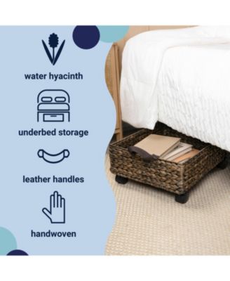 Adaline 18.11" Classic Farmhouse Hand-Woven Hyacinth Rectangular Underbed Storage Bin with Wheels and Handles