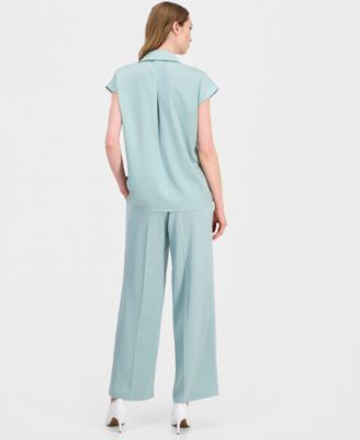Women's Short-Sleeve Blouse & High-Rise Wide-Leg Pants
