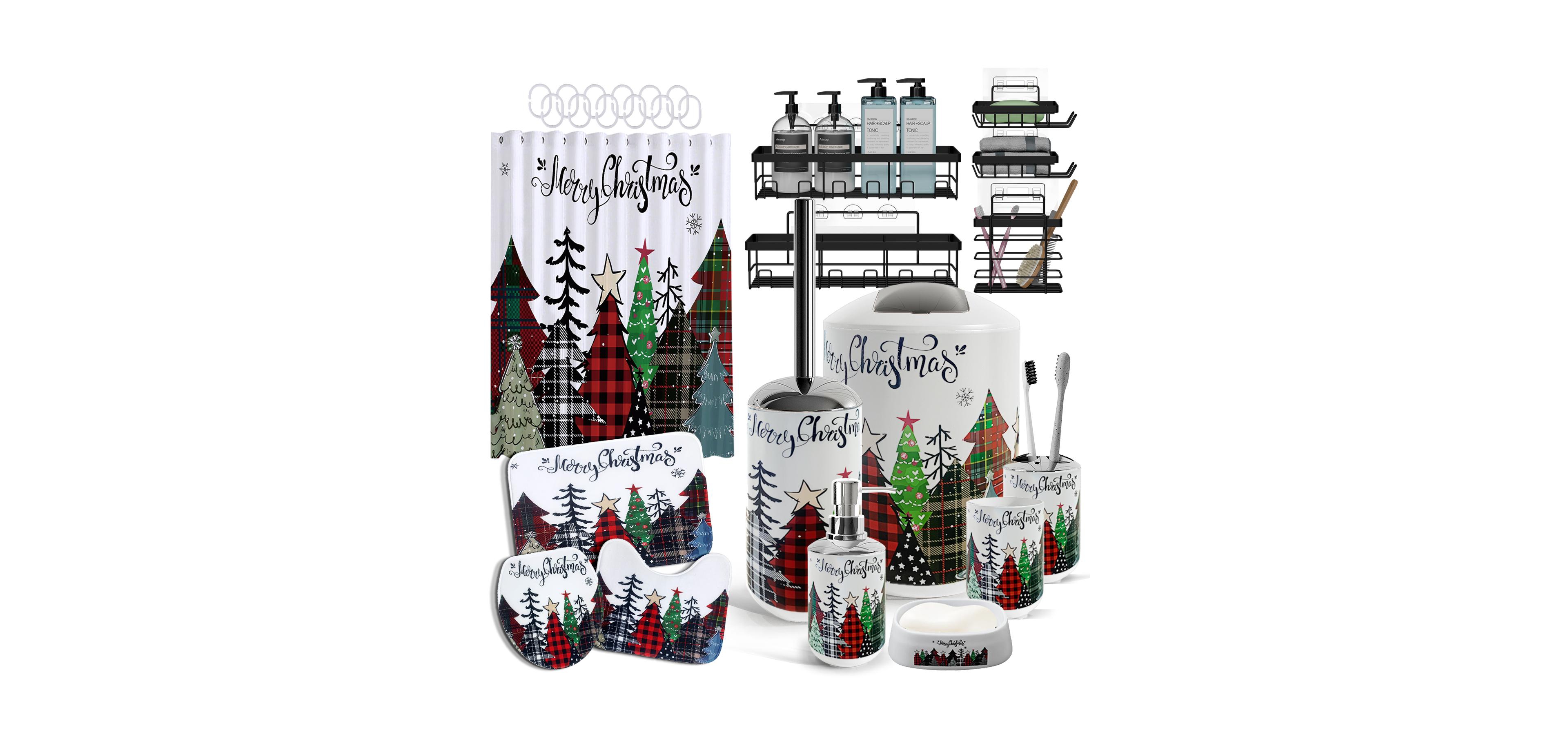27-Piece Complete Holiday Bathroom Decor & Accessory Set with Bath Rugs, Shower Caddy & Curtain Set