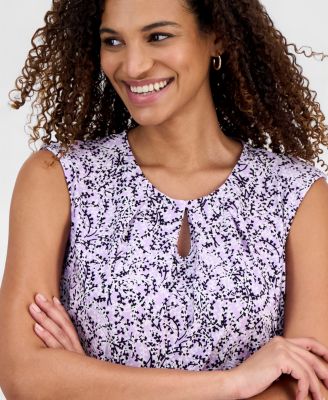 Women's Printed Keyhole-Neck Sleeveless Top