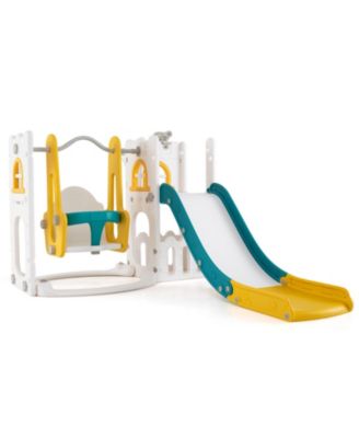 7 in 1 L Shaped Toddler Slide and Swing Set with Basketball Hoop Climber and Storage