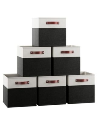 6 Pack Linen Fabric Kallax Storage Cube Bin with Faux Leather Handles