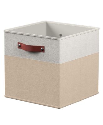 6 Pack Linen Fabric Kallax Storage Cube Bin with Faux Leather Handles