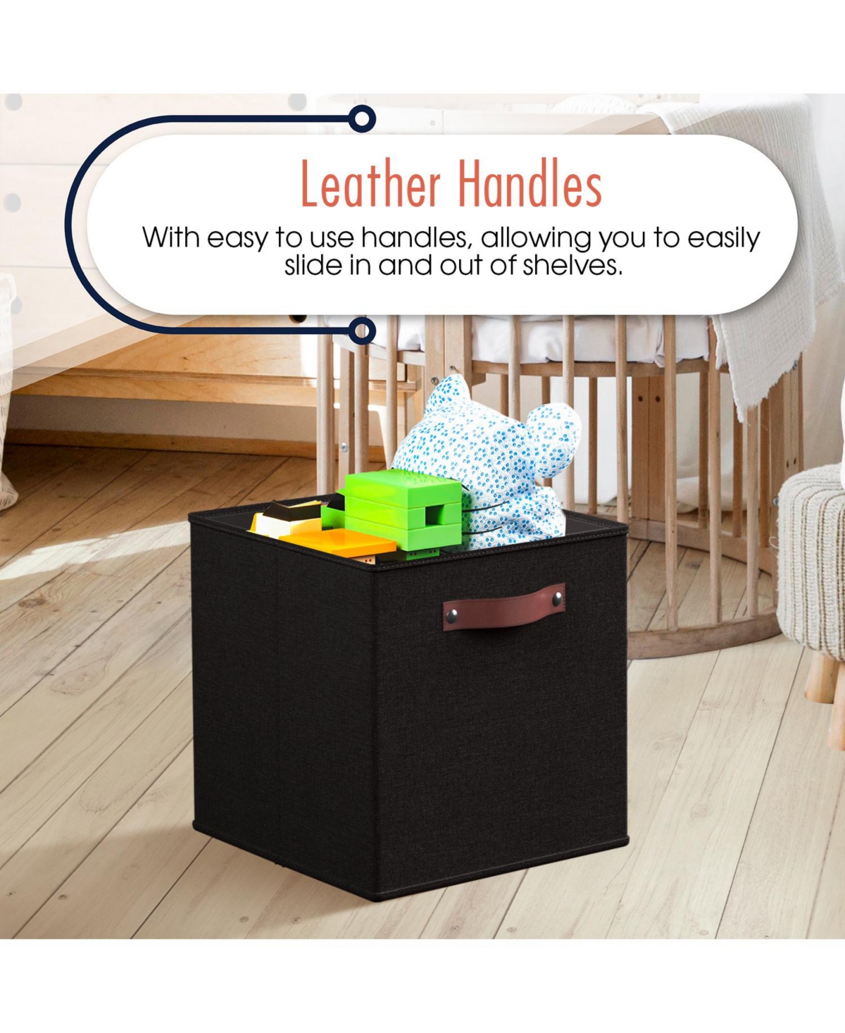 Ornavo Home 6 Pack Linen Fabric Kallax Storage Cube Bin with Faux Leather Handles