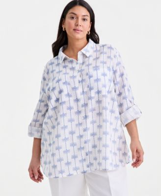 Plus Size King Street Palm Roll-Tab Shirt