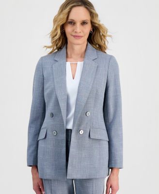 Women's Plaid Faux-Double-Breasted  Notch-Collar Jacket
