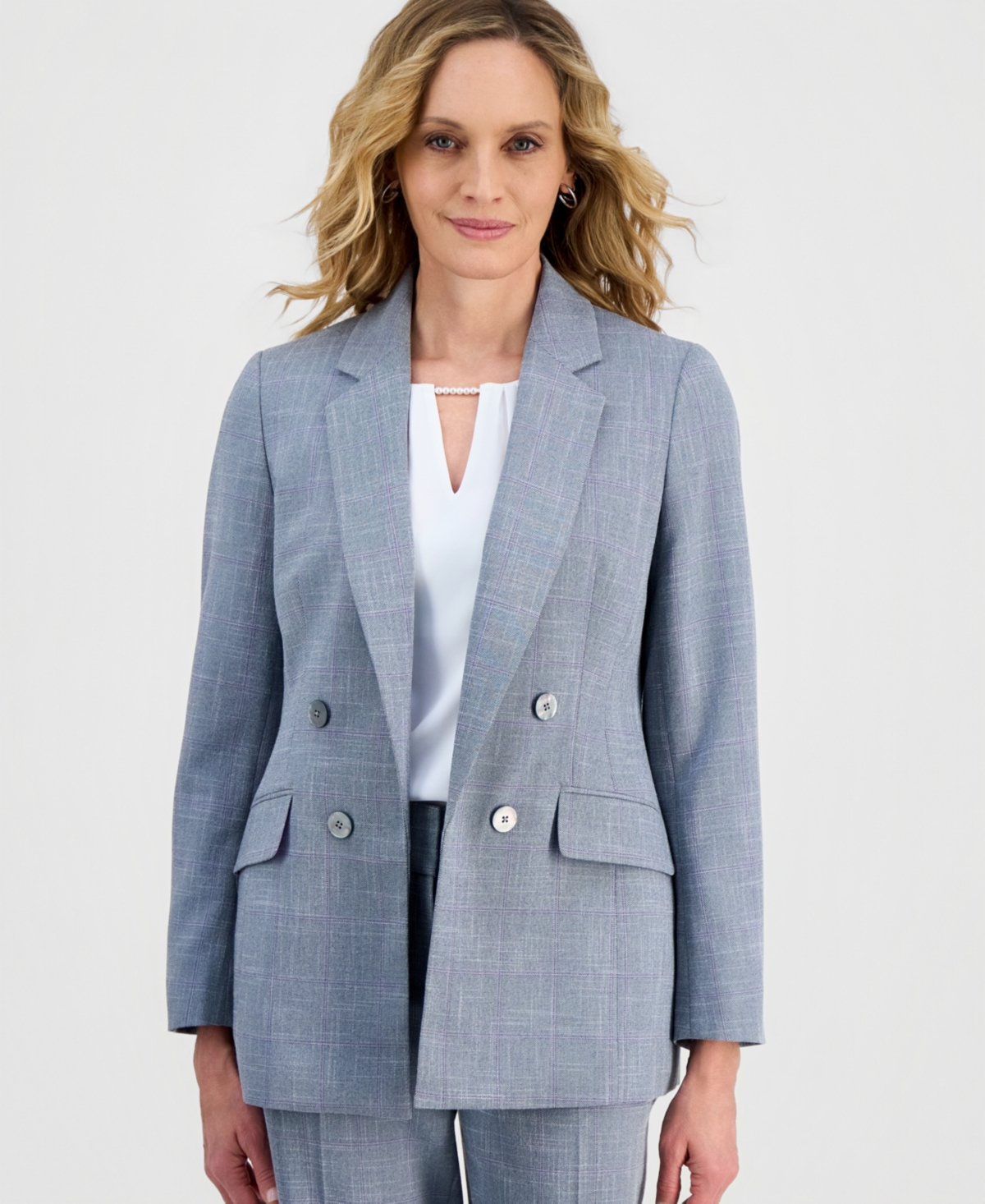Kasper Women's Plaid Faux-Double-Breasted Notch-Collar Jacket