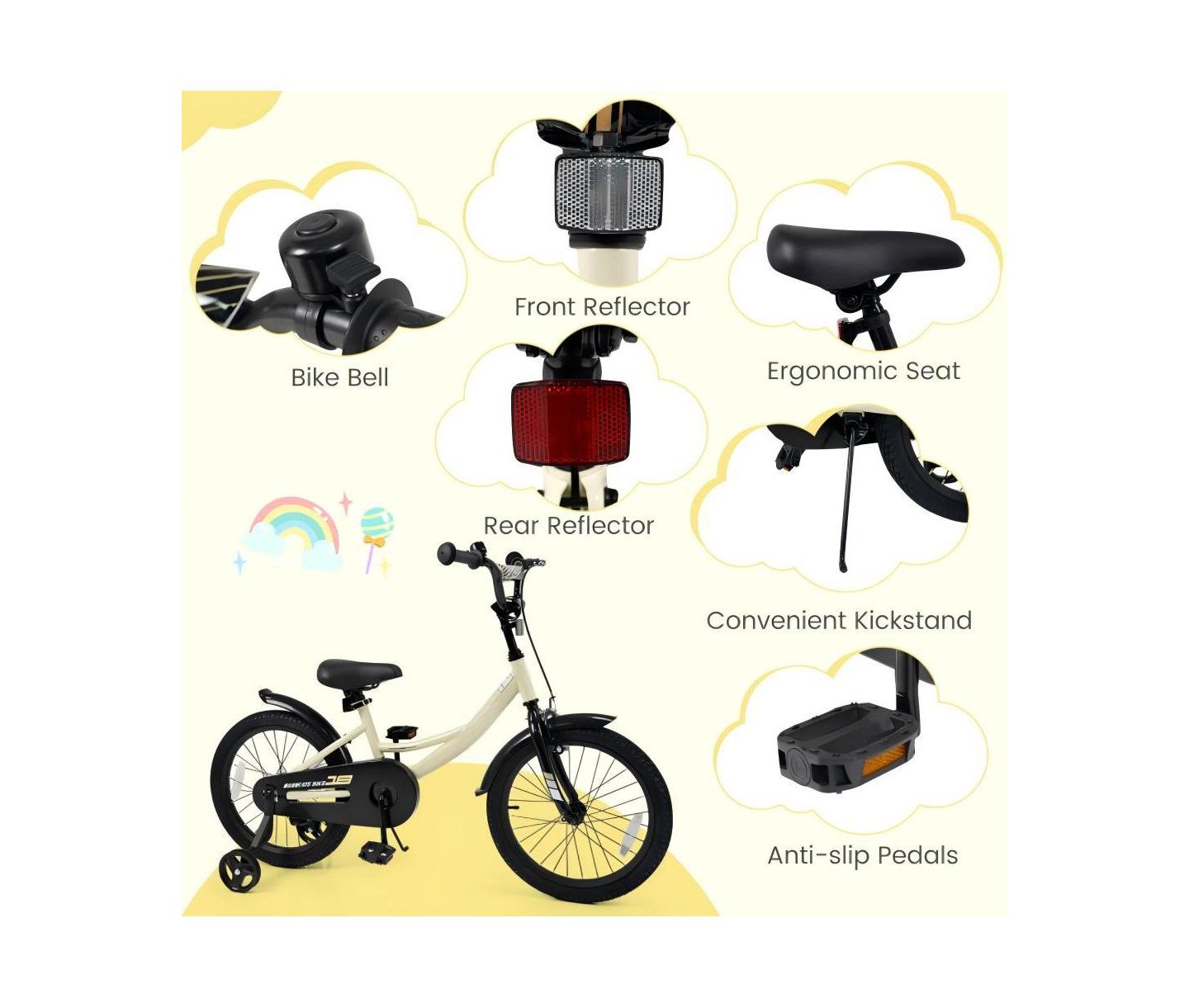 Детская игрушка HONGGE 12-Inch Kids Sport Bike with Adjustable Handlebar and Removable Training Wheels, Ages 3-8, цвет: Бежевый / Хаки — фото 10