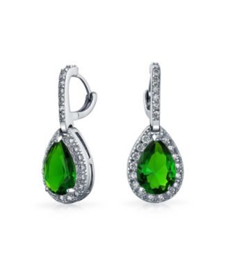 Set of 2 CZ Halo Cubic Zirconia  Cubic Zirconia Dangling Drop Teardrop Earrings