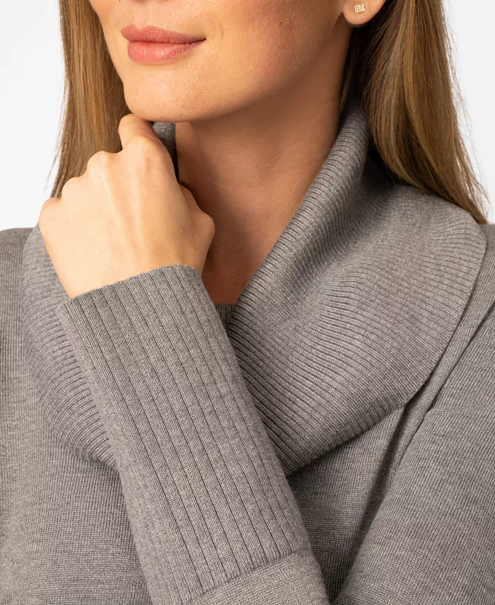 Women's Rib Cowl Neck Tunic Sweater - thumbnail 8