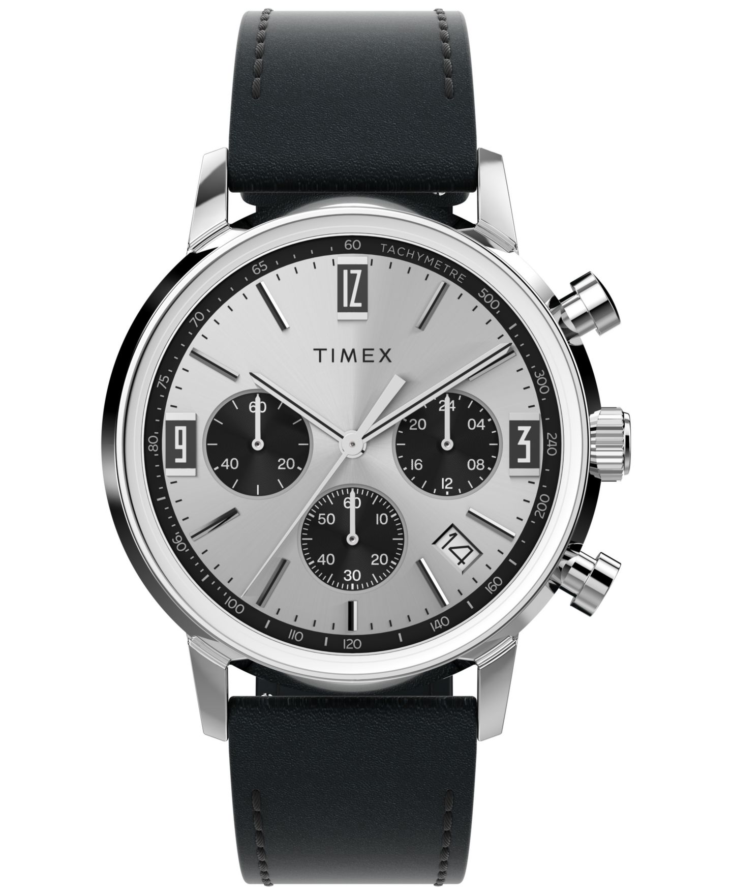 Мужские часы Timex Chronograph Black Leather Watch, 40mm — фото 1