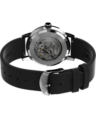 Men's Automatic Black Leather Watch, 40mm