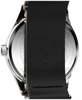 Men's Quartz Analog Black Leather Watch, 39mm